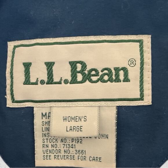 VTG LL Bean Goose Down Hooded Insulated Puffer Coat Zip Jacket Size L Blue - Picture 12 of 15
